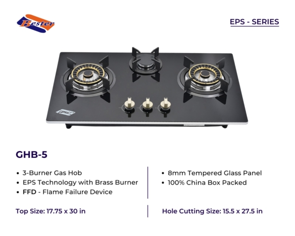 BESTER 3-Burner Gas Hob | Brass Burners, EPS Tech & Flame Failure Device