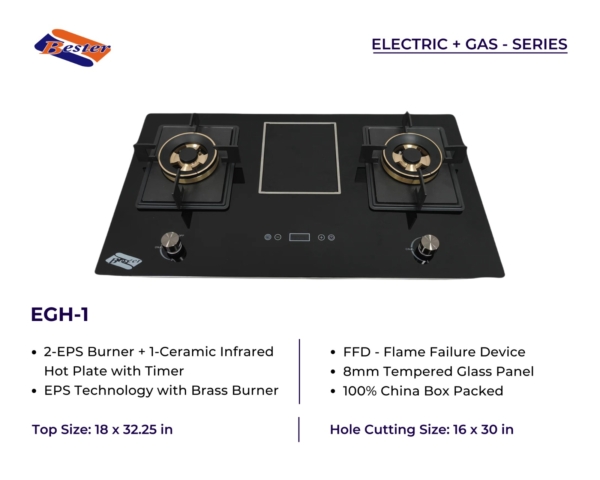 BESTER 3-Burner Electric + Gas Hob | EPS Technology & Flame Failure Device