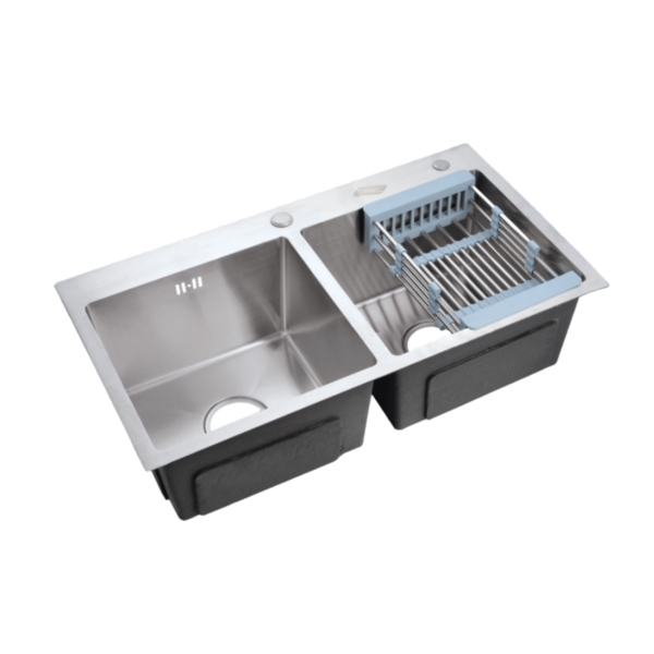 Bester Stainless Steel Kitchen Sink (86×45 cm) – Fruit Basket & Soap Dispenser